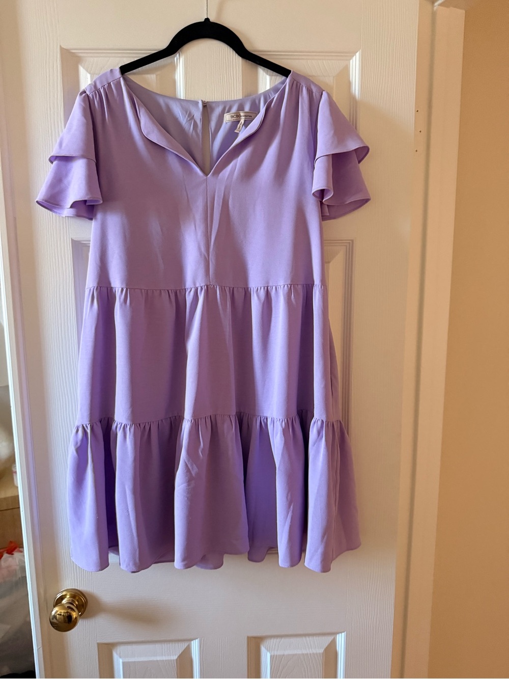 BCBGeneration Lavender Tiered Ruffle Mini Dress